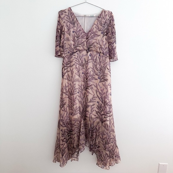 Sundance Lilac Springs Beige Floral Asymmetrical Midi Dress M or L - Picture 2 of 11